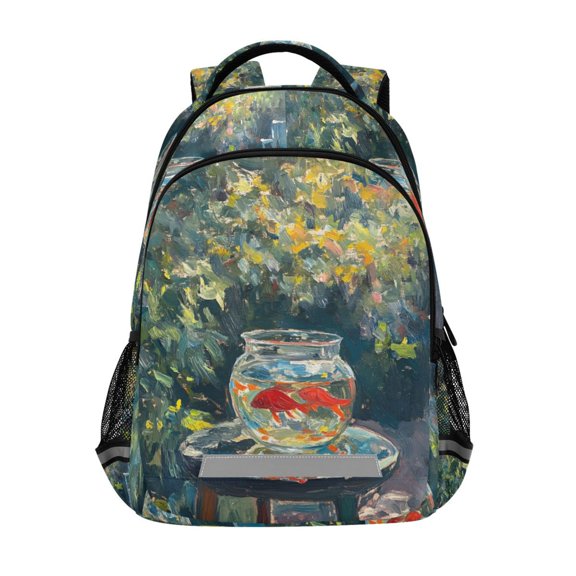 FORMRS Unisex Backpack Elementary School Travel Bookbag with Reflective Stripes, Sunshine Goldfish