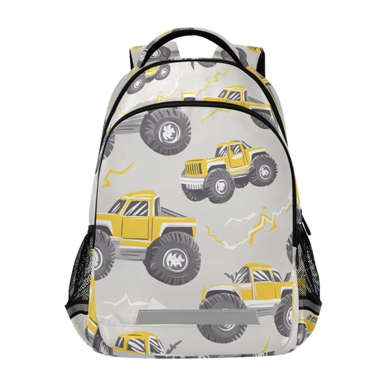FORMRS Kids School Backpack Elementary Student Unisex Travel Bookbag with Reflective Stripes, Trucks Pattern