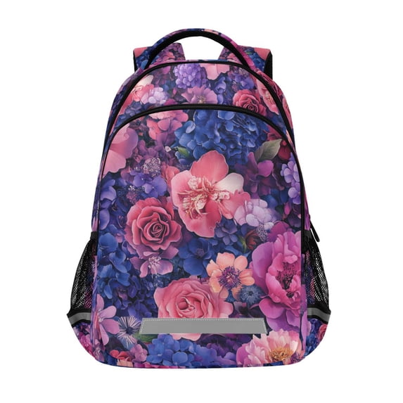 FORMRS Kids School Backpack Elementary Student Unisex Travel Bookbag with Reflective Stripes, Vibrant Art Flowers