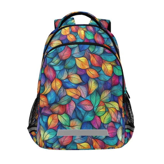 FORMRS Kids School Backpack Elementary Student Unisex Travel Bookbag with Reflective Stripes, Vibrant Art Leaves Pattern