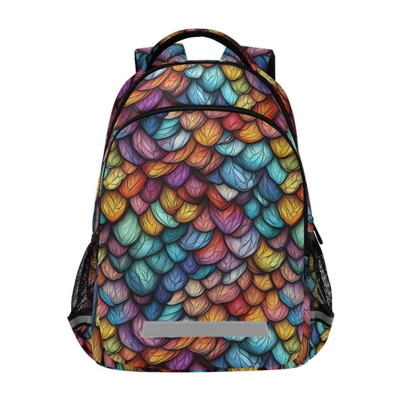 FORMRS Kids School Backpack Elementary Student Unisex Travel Bookbag with Reflective Stripes, Vibrant Dragon Scales Pattern