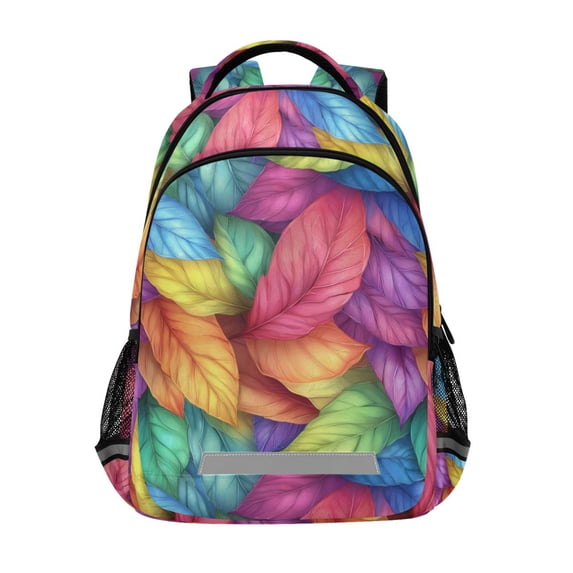 FORMRS Kids School Backpack Elementary Student Unisex Travel Bookbag with Reflective Stripes, Vibrant Leaves Pattern