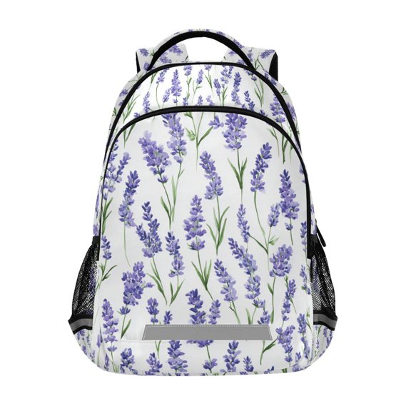 FORMRS Unisex Backpack Elementary School Travel Bookbag with Reflective Stripes, Watercolor Lavender Pattern