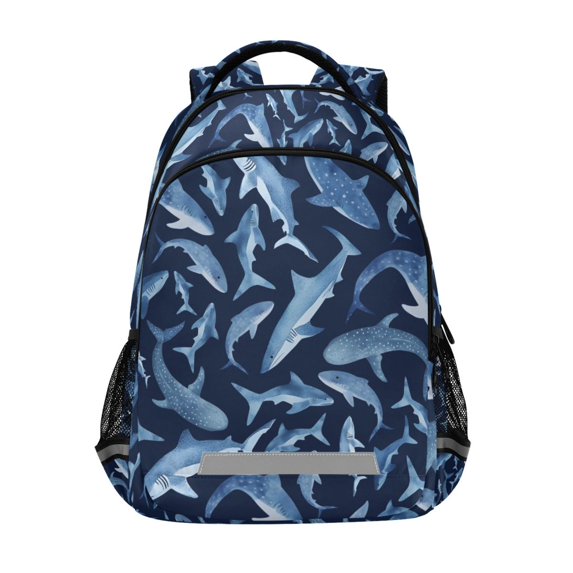 FORMRS Unisex Backpack Elementary School Travel Bookbag with Reflective Stripes, Watercolor Shark Pattern
