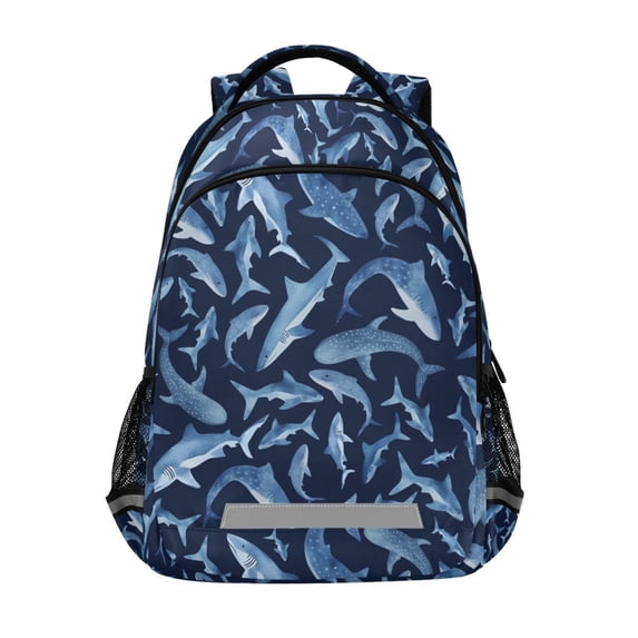 FORMRS Kids School Backpack Elementary Student Unisex Travel Bookbag with Reflective Stripes, Watercolor Shark Pattern