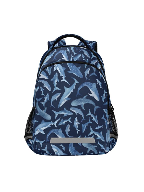 Kids School Backpack Elementary Student Unisex Travel Bookbag with Reflective Stripes, Watercolor Shark Pattern