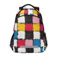 thumbnail image 1 of FORMRS Unisex Backpack Elementary School Travel Bookbag with Reflective Stripes, White Checkered Pattern, 1 of 7