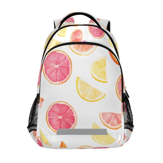 FORMRS Unisex Backpack Elementary School Travel Bookbag with Reflective Stripes, White Grapefruit Slices
