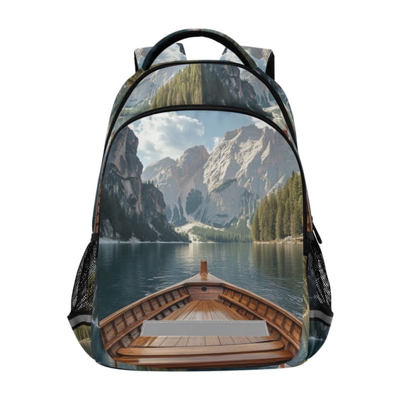 FORMRS Unisex Backpack Elementary School Travel Bookbag with Reflective Stripes, Wooden Boat