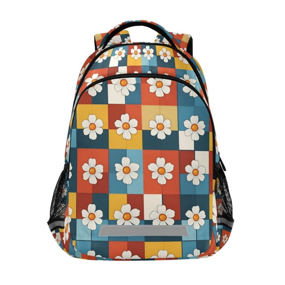 FORMRS Unisex Backpack Elementary School Travel Bookbag with Reflective Stripes, Yellow Checkered Daisy