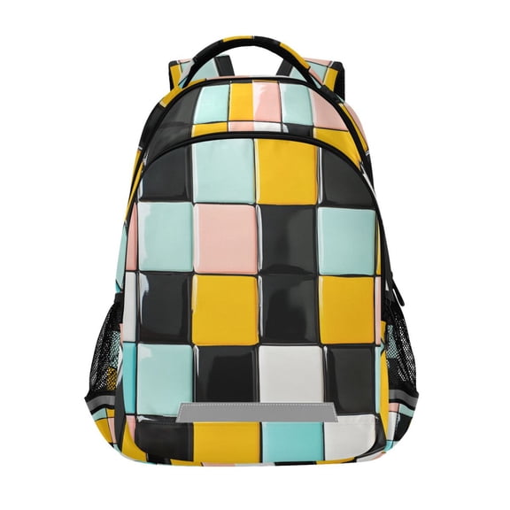 FORMRS Unisex Backpack Elementary School Travel Bookbag with Reflective Stripes, Yellow Checkered Pattern