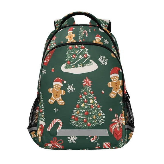 FORMRS Unisex Backpack Elementary School Travel Bookbag with Reflective Stripes, Yellow Christmas Gingerbread