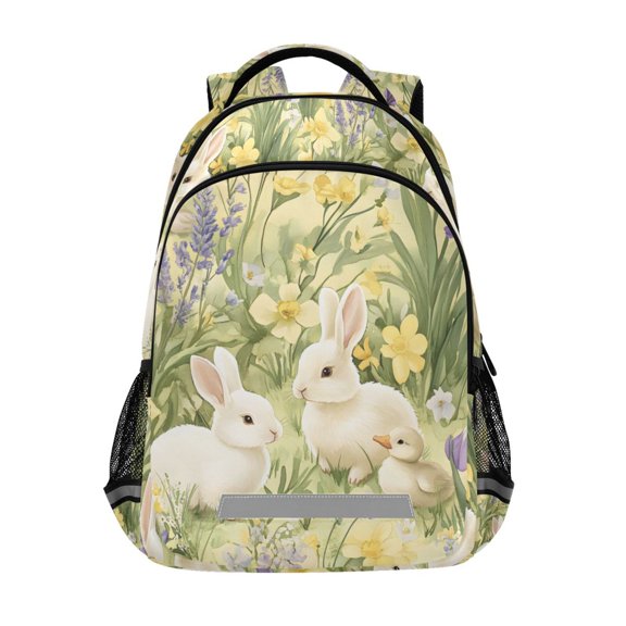 FORMRS Unisex Backpack Elementary School Travel Bookbag with Reflective Stripes, Yellow Floral Rabbit