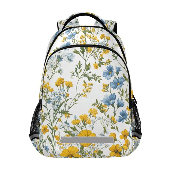 FORMRS Unisex Backpack Elementary School Travel Bookbag with Reflective Stripes, Yellow Floral