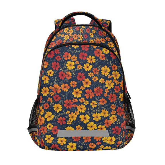 FORMRS Unisex Backpack Elementary School Travel Bookbag with Reflective Stripes, Yellow Floral
