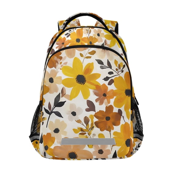 FORMRS Kids School Backpack Elementary Student Unisex Travel Bookbag with Reflective Stripes, Yellow Flowers