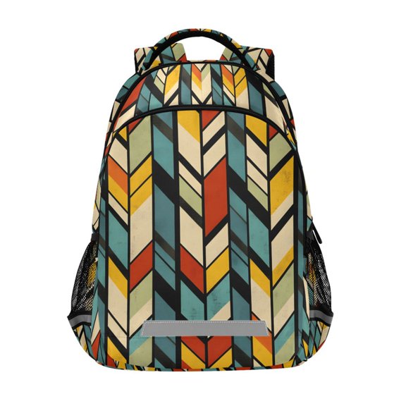 FORMRS Unisex Backpack Elementary School Travel Bookbag with Reflective Stripes, Yellow Geometric