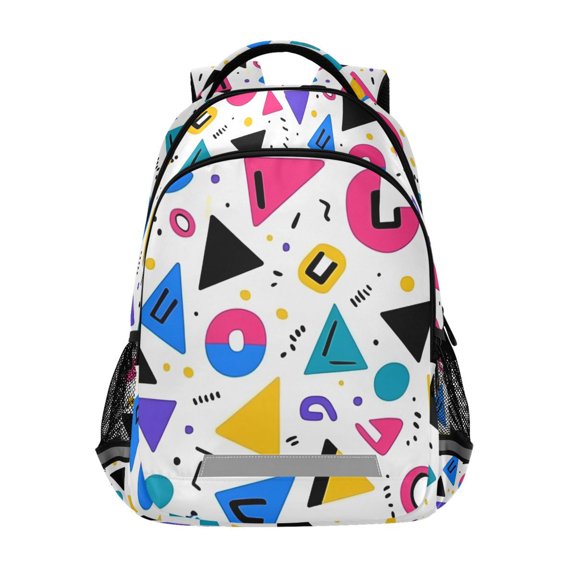 FORMRS Unisex Backpack Elementary School Travel Bookbag with Reflective Stripes, Yellow Retro Shapes