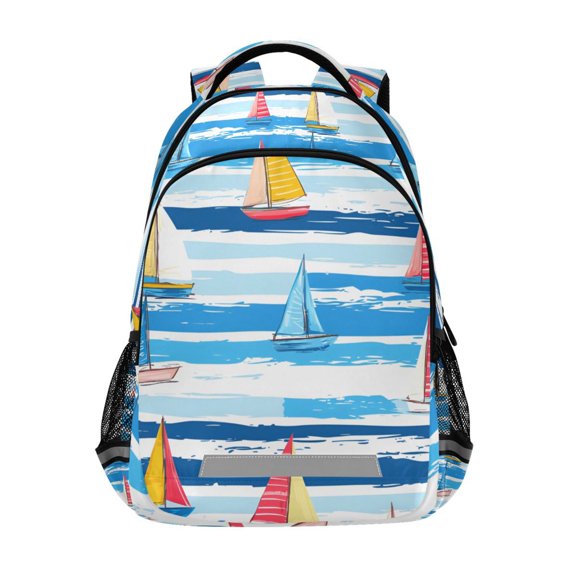 FORMRS Unisex Backpack Elementary School Travel Bookbag with Reflective Stripes, Yellow Sailboats