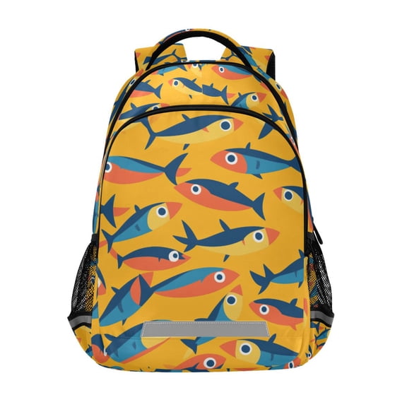 FORMRS Unisex Backpack Elementary School Travel Bookbag with Reflective Stripes, Yellow Sardines Pattern