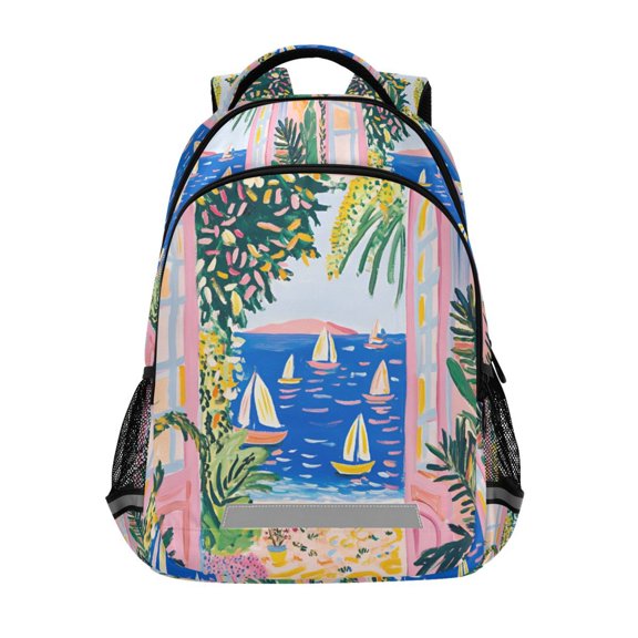 FORMRS Unisex Backpack Elementary School Travel Bookbag with Reflective Stripes, Yellow Seaside