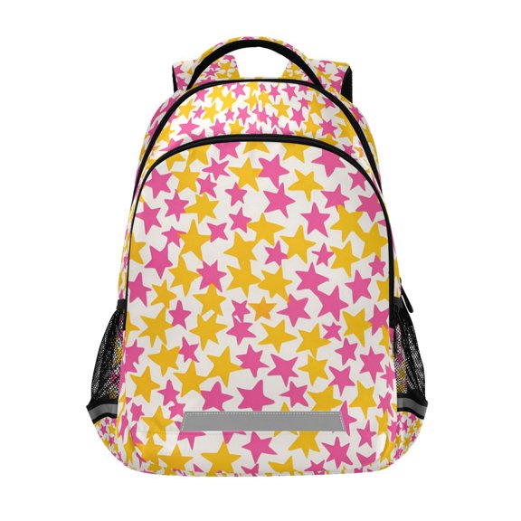FORMRS Unisex Backpack Elementary School Travel Bookbag with Reflective Stripes, Yellow Stars Pattern