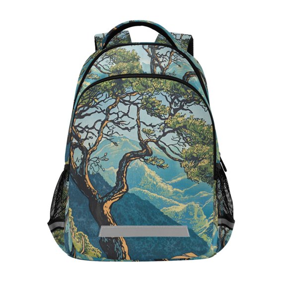 FORMRS Unisex Backpack Elementary School Travel Bookbag with Reflective Stripes, Yellow Tree