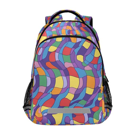 FORMRS Unisex Backpack Elementary School Travel Bookbag with Reflective Stripes, Yellow Wavy Plaid