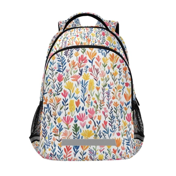 FORMRS Unisex Backpack Elementary School Travel Bookbag with Reflective Stripes, Yellow Wildflower Pattern