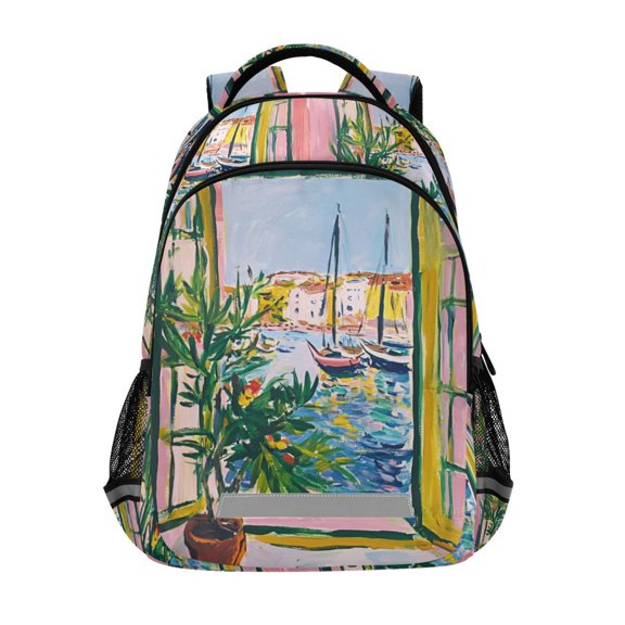 FORMRS Unisex Backpack Elementary School Travel Bookbag with Reflective Stripes, Yellow Window