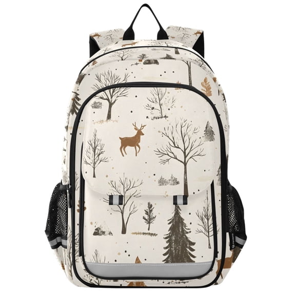 FORMRS Unisex School Backpack 17" Student Travel Bag with Laptop Compartment, Beige Christmas Forest