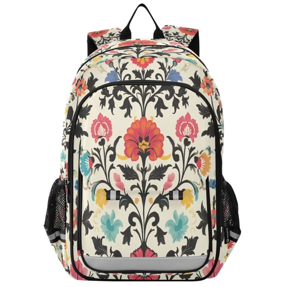 FORMRS Unisex School Backpack 17" Student Travel Bag with Laptop Compartment, Beige Red Floral