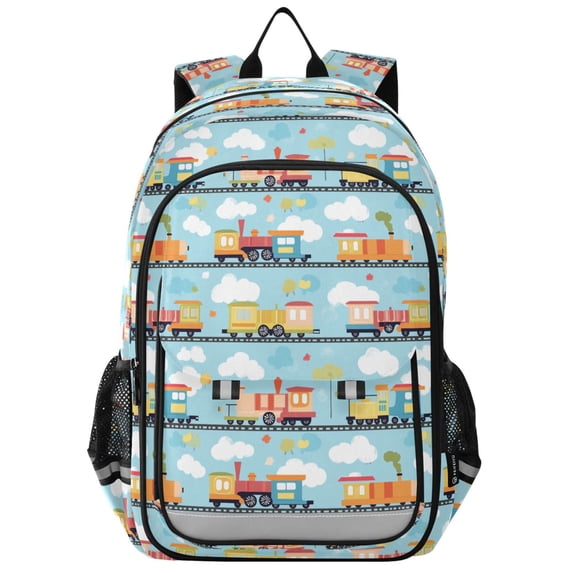 FORMRS Unisex School Backpack 17" Student Travel Bag with Laptop Compartment, Cartoon Train Pattern