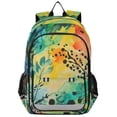 thumbnail image 1 of FORMRS Unisex School Backpack 17" Student Travel Bag with Laptop Compartment, Colorful Plants, 1 of 7