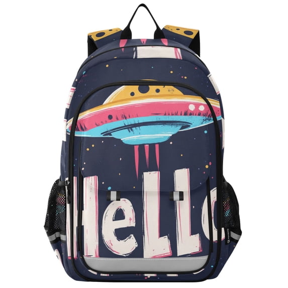FORMRS Unisex School Backpack 17" Student Travel Bag with Laptop Compartment, Colorful UFO