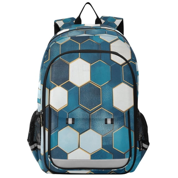 FORMRS Unisex School Backpack 17" Student Travel Bag with Laptop Compartment, Dark Blue Hexagon Patterns