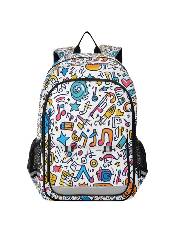 Unisex School Backpack 17" Student Travel Bag with Laptop Compartment, Doodle Pattern