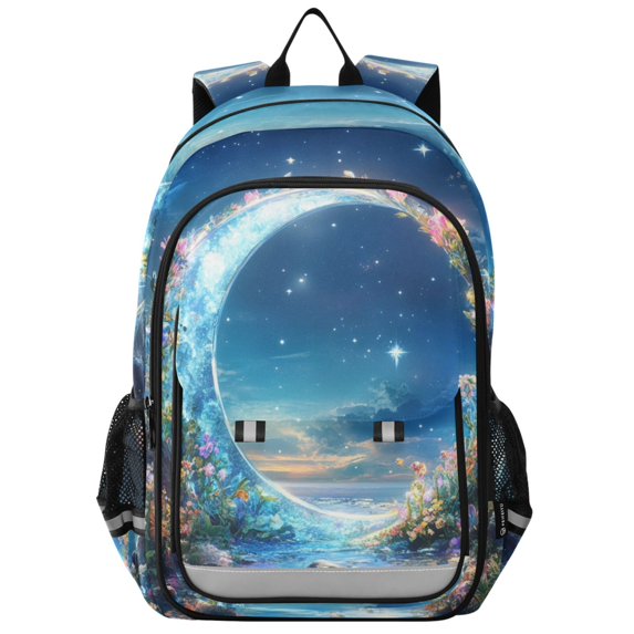 FORMRS Unisex School Backpack 17" Student Travel Bag with Laptop Compartment, Floral Moon
