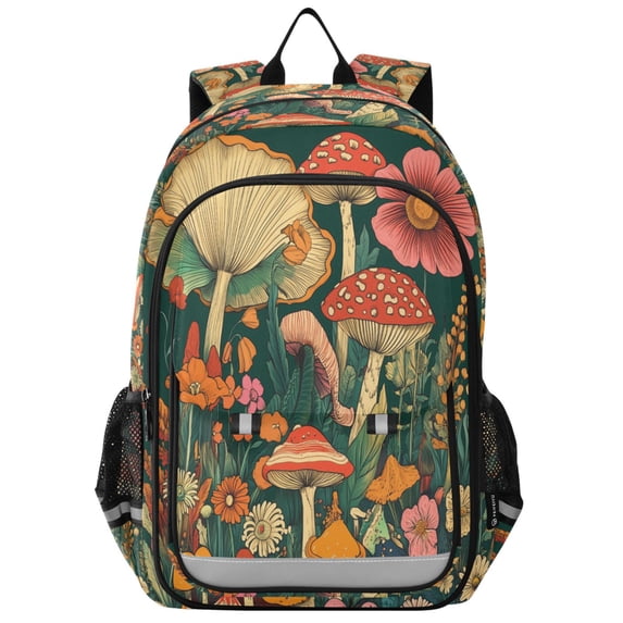 FORMRS Unisex School Backpack 17" Student Travel Bag with Laptop Compartment, Floral Mushroom