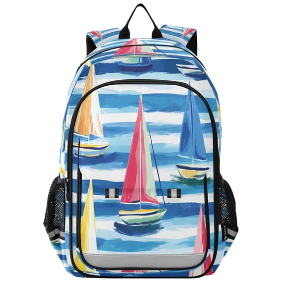 FORMRS Unisex School Backpack 17" Student Travel Bag with Laptop Compartment, Green Sailboats