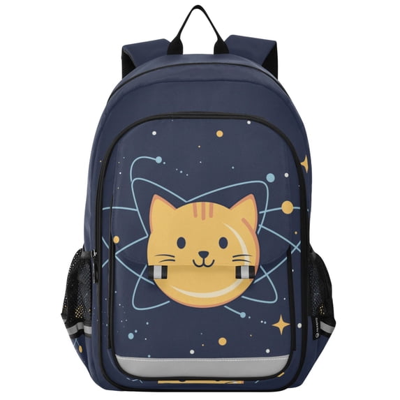 FORMRS Unisex School Backpack 17" Student Travel Bag with Laptop Compartment, Orange Cat Planet