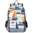 thumbnail image 1 of FORMRS Unisex School Backpack 17" Student Travel Bag with Laptop Compartment, Orange Hand Drawn Sailboats, 1 of 7