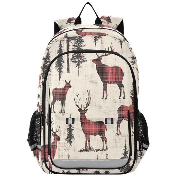 FORMRS Unisex School Backpack 17" Student Travel Bag with Laptop Compartment, Plaid Deer