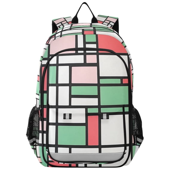 FORMRS Unisex School Backpack 17" Student Travel Bag with Laptop Compartment, Red Abstract Geometric
