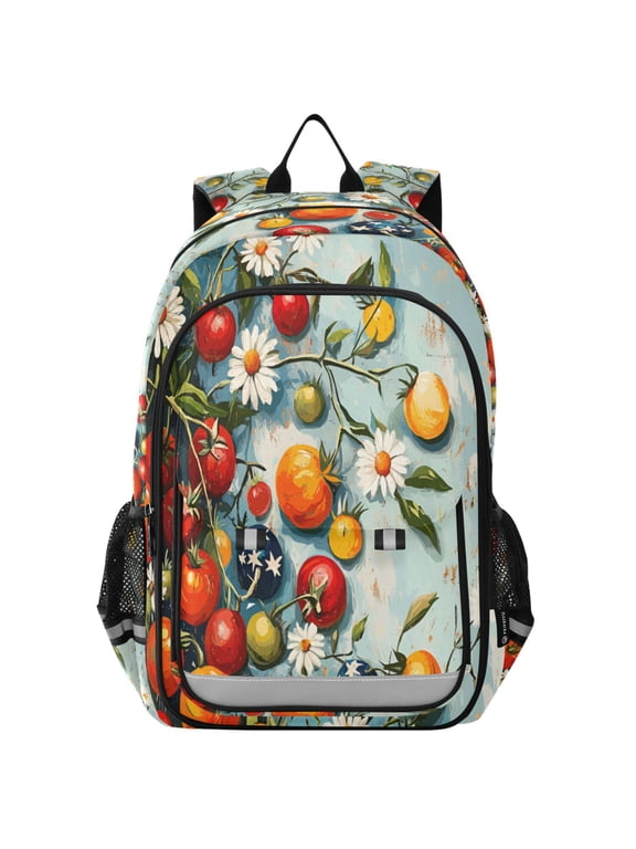 Unisex School Backpack 17" Student Travel Bag with Laptop Compartment, Red Tomatoes