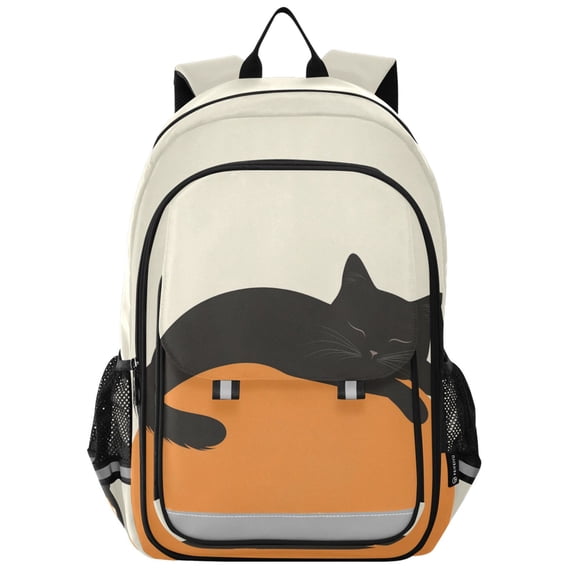 FORMRS Unisex School Backpack 17" Student Travel Bag with Laptop Compartment, Sleeping Black Cat