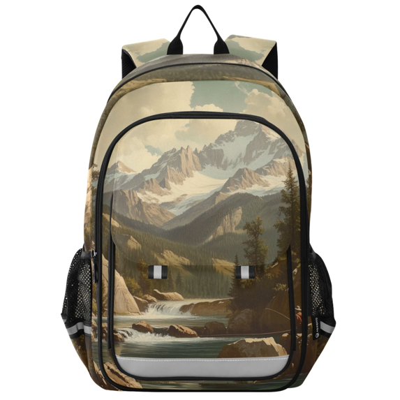 FORMRS Unisex School Backpack 17" Student Travel Bag with Laptop Compartment, Snow Mountains
