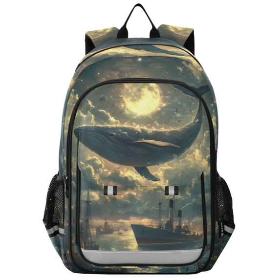 FORMRS Unisex School Backpack 17" Student Travel Bag with Laptop Compartment, Whale and Moon