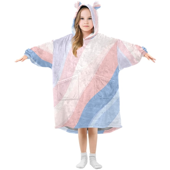 FORMRS Wearable Blanket Hoodie with Sleeves for Kids Cozy Flannel Sweatshirt, Abstract Blue