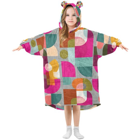FORMRS Wearable Blanket Hoodie with Sleeves for Kids Cozy Flannel Sweatshirt, Abstract Geometric Pattern